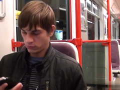 Cute teen jacking off in the subway